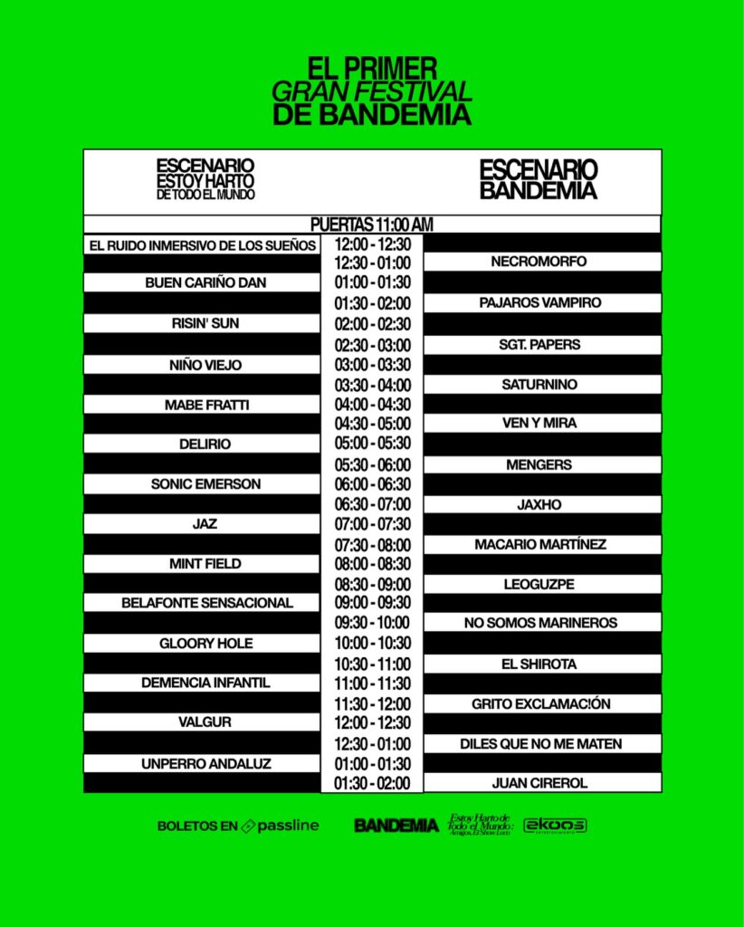 Horarios del Primer Gran Festival de Bandemia 🤠