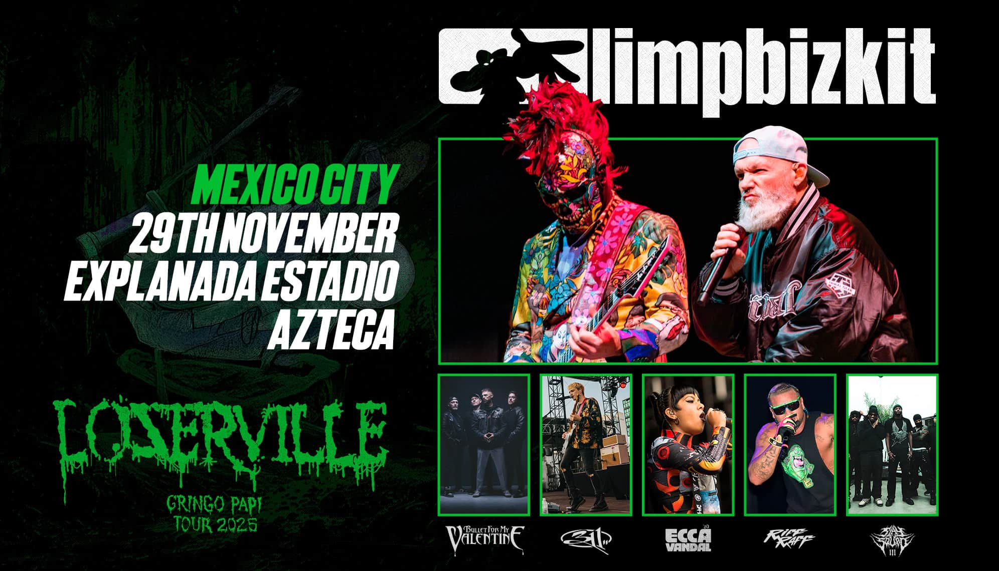 Cartel Lineup Limp Bizkit Mexico 2025 Bullet From My Valentine 311 Ecca Vandal Riff Raff Slay Squad Punkcast