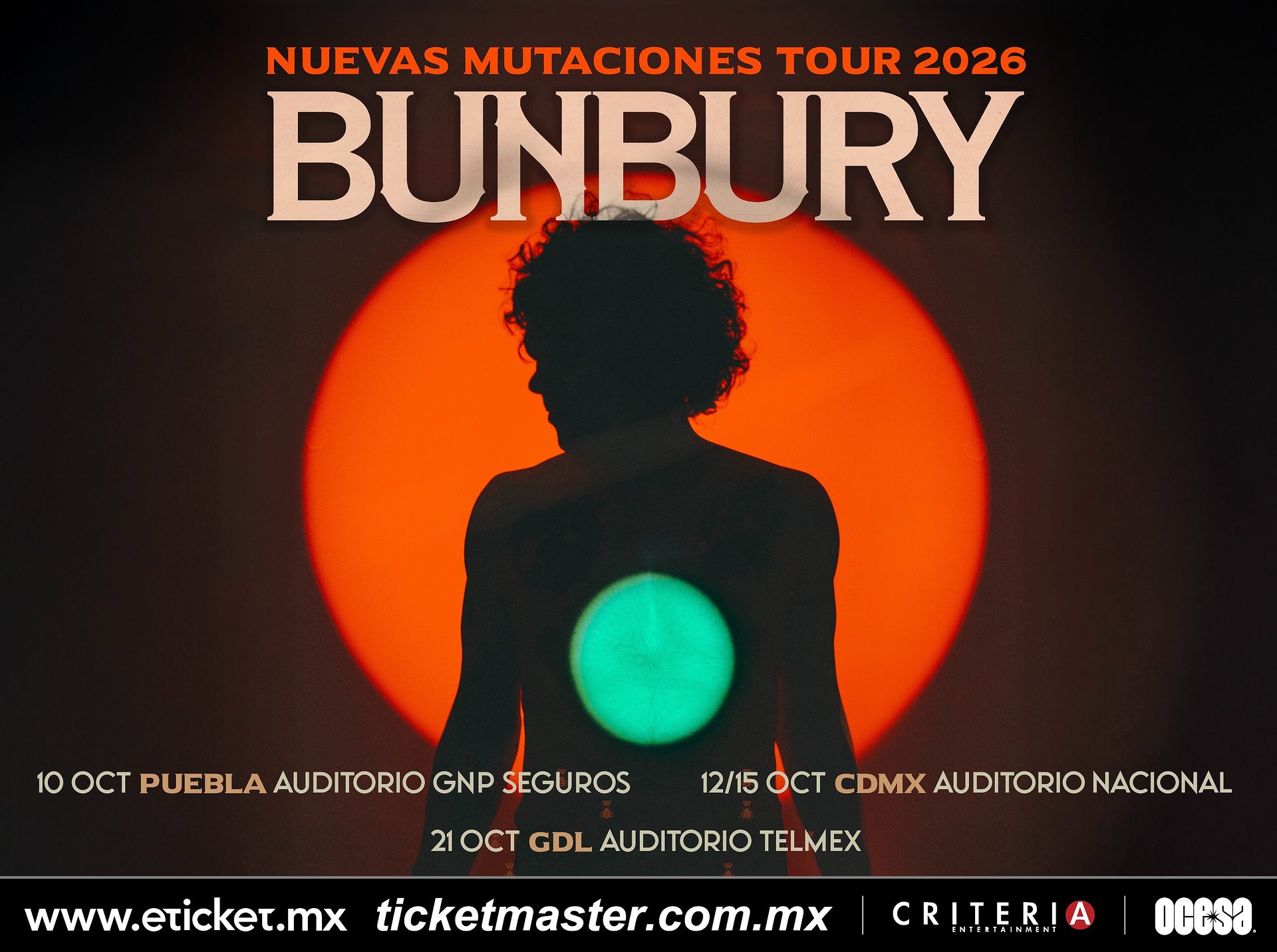 Flyer Enrique Bunbury OCESA Auditorio Nacional CDMX Puebla GDL Guadalajara 2026 Nuevas Mutaciones Tour Punkcast