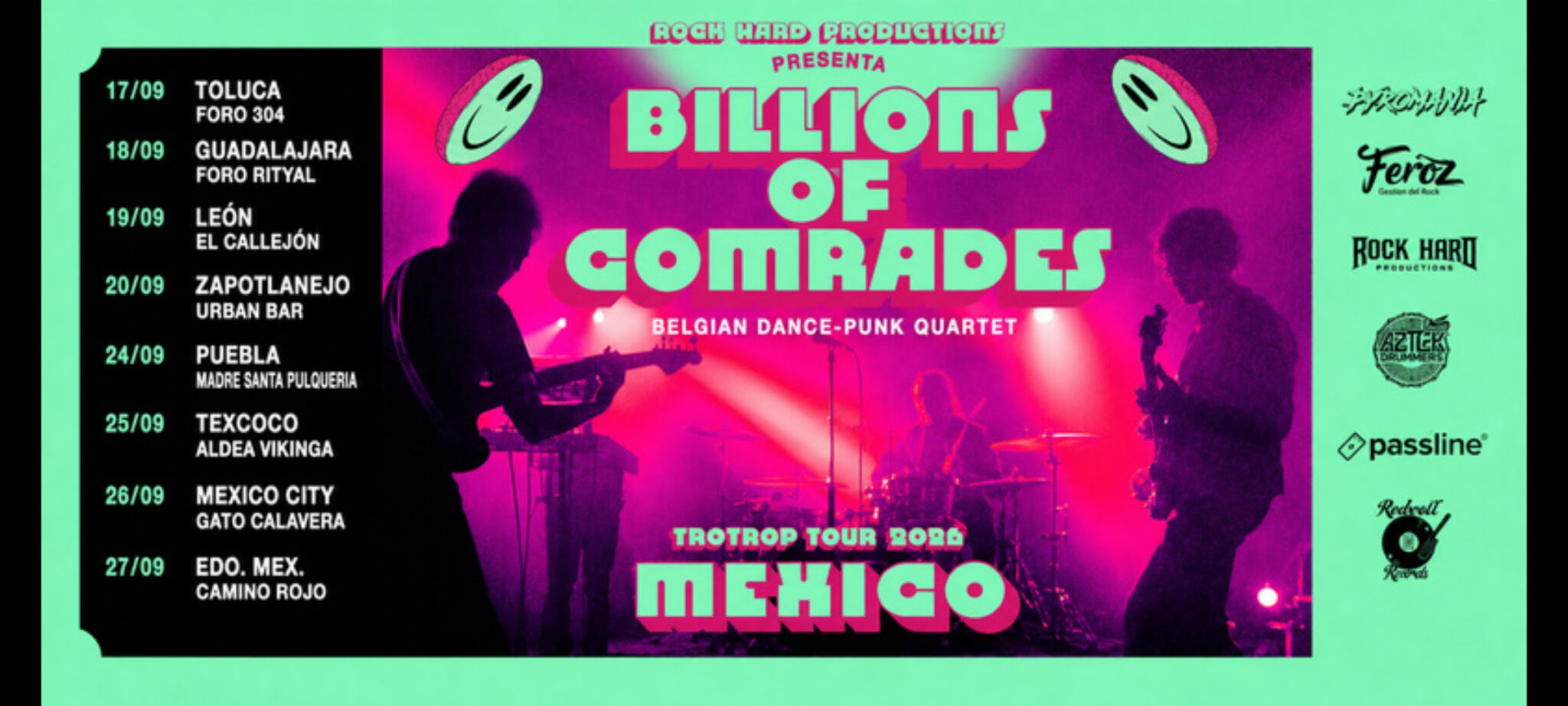 FLYER BILLIONS OF COMRADES MEXICO PUEBLA TOUR 2026 CDMX PUNKCAST TROTOP